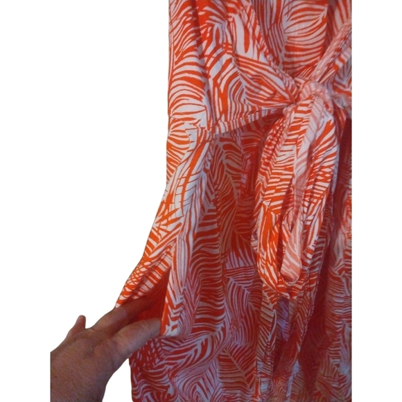 Talbot's Tropical Shirt Dress Tie Belted Front Collar Pockets Beachy Resort 18 - Picture 5 of 9